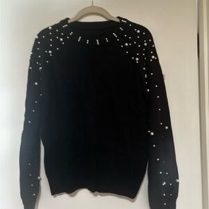 Black Pearl-Embellished Sweater-Size Small